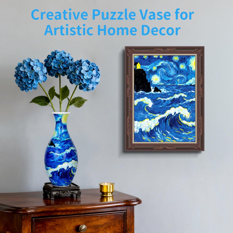 BELEEV 3D Puzzle Vase for Adults, 160 Pieces DIY Plastic Flower Vase, Compatible with Block Flowers, Unique Home & Office Decor, Housewarming and Birthday Gift for Flower Arrangements (Starry Ocean) - Image 2