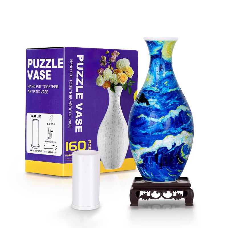 BELEEV 3D Puzzle Vase for Adults, 160 Pieces DIY Plastic Flower Vase, Compatible with Block Flowers, Unique Home & Office Decor, Housewarming and Birthday Gift for Flower Arrangements (Starry Ocean) - Image 1