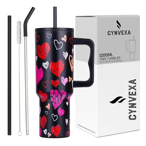 CYNVEXA Tumbler with lid and Straw 1200ML Cup Stainless Steel Vacuum Insulated Tumbler for Water, Iced Tea or Coffee 1.2L Office Gym Travelling (Black Heart) - Image 1