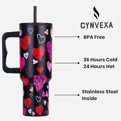 CYNVEXA Tumbler with lid and Straw 1200ML Cup Stainless Steel Vacuum Insulated Tumbler for Water, Iced Tea or Coffee 1.2L Office Gym Travelling (Black Heart) - Image 3