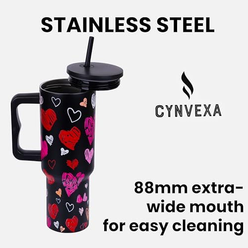 CYNVEXA Tumbler with lid and Straw 1200ML Cup Stainless Steel Vacuum Insulated Tumbler for Water, Iced Tea or Coffee 1.2L Office Gym Travelling (Black Heart) - Image 2