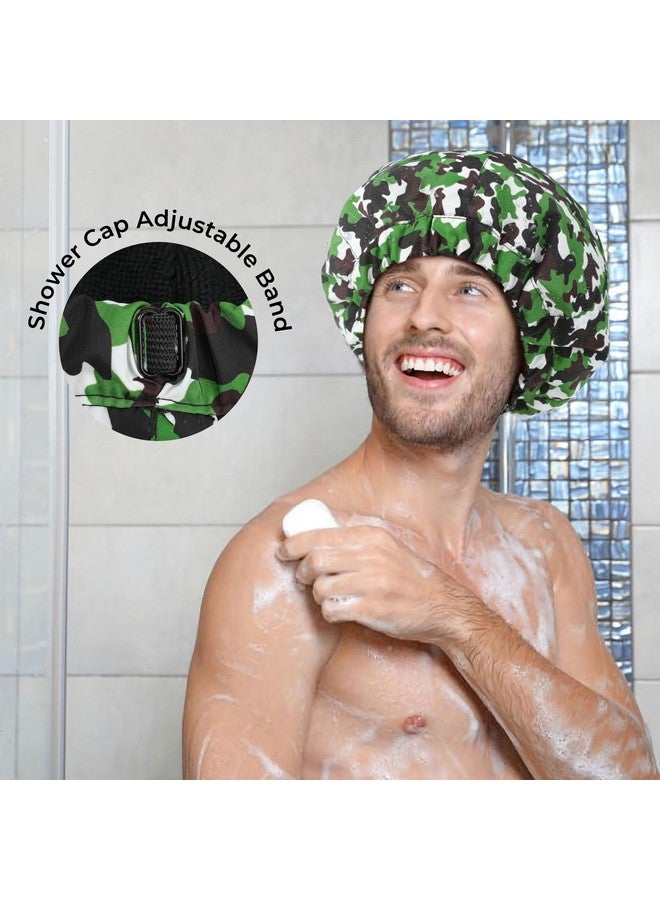 Aileam Shower Cap for Men Green Camouflage Bath Cap, Reversible Large Waterproof Adjustable Shower Caps Terry Lining & Elastic Band Stretch Hem Hair Hat - Image 4