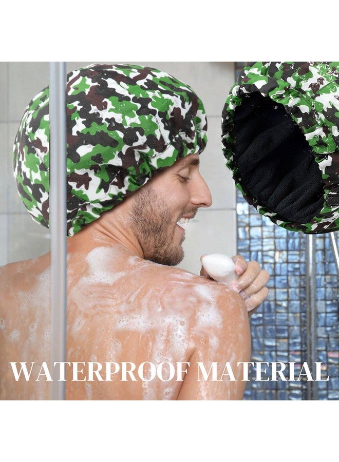 Aileam Shower Cap for Men Green Camouflage Bath Cap, Reversible Large Waterproof Adjustable Shower Caps Terry Lining & Elastic Band Stretch Hem Hair Hat - Image 3