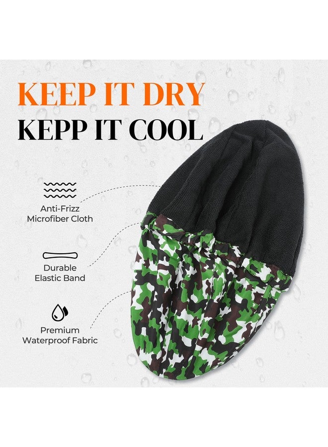 Aileam Shower Cap for Men Green Camouflage Bath Cap, Reversible Large Waterproof Adjustable Shower Caps Terry Lining & Elastic Band Stretch Hem Hair Hat - Image 2
