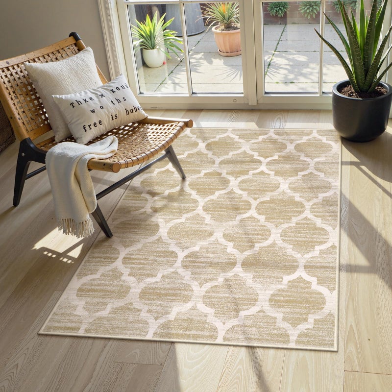 Lahome Moroccan Washable Rugs 3x5 NonSlip Entryway Rug Boho Soft Bedroom Rugs Aesthetic Throw Office Taupe Print Distressed Indoor Floor Carpet for Bathroom Laundry Room Dining Room