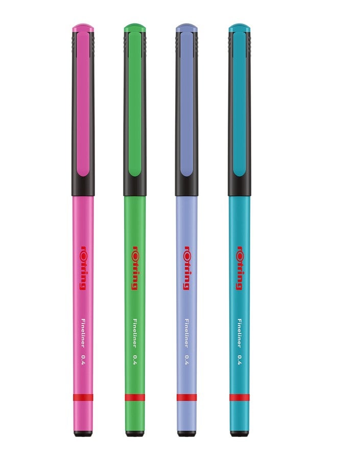 Rotring Liner Fineliner Pens 0.4 mm Colouring Pens for Writing & Drawing Plastic-Free Packaging Assorted Fun Colours 4 Count - Image 2