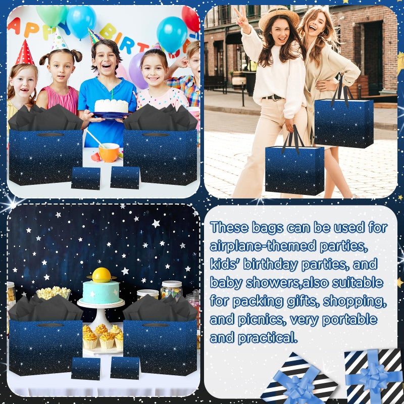 Woosytoo Space Party Gift Bag Galaxy Gift Bag with Card Tissue Paper Space Party Decorations Outer Space Stars Party Favors Bags Blue Birthday Wrapping Paper Goodie Candy Bags for Boys Kids Birthday Party - Image 5