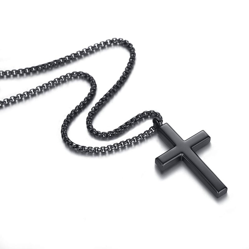 REVEMCN Simple Men’s Stainless Steel Cross Pendant Chain Necklace for Men Women, 20-24 Inches Chain (20, Black Tone - Rolo Cable Chain) - Image 2