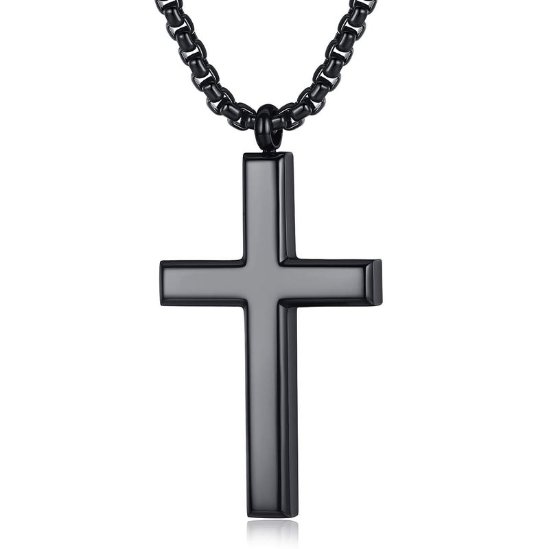 REVEMCN Simple Men’s Stainless Steel Cross Pendant Chain Necklace for Men Women, 20-24 Inches Chain (20, Black Tone - Rolo Cable Chain) - Image 1