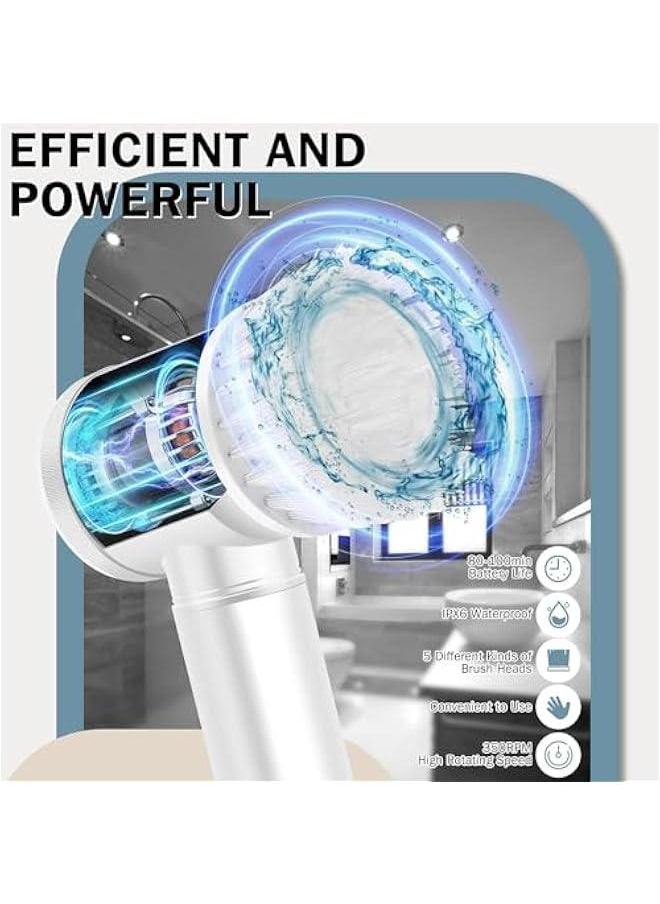 HOOKOR Electric Cleaning Brush, Electric Spin Scrubber, Wireless Electric Cleaning Brush, Handheld Electric Spin Scrubber, with 5 Replaceable Brush Heads, for Floor, Wall, Tile, Toilet, Window, Sink  - Image 4