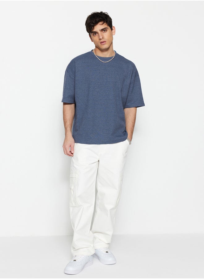 trendyol - Indigo Oversize/Wide Cut Textured Waffle Short Sleeve T-Shirt TMNSS22TS00049 - Image 1