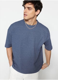 Indigo Oversize/Wide Cut Textured Waffle Short Sleeve T-Shirt TMNSS22TS00049
