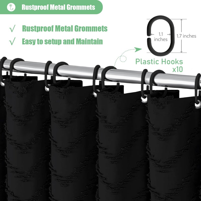 Dynamene Stall Fabric Startain 54 inch Wide Boho Farmhouse Tufted Chevron Chevron Stassel Square Surtain for Bathroom Mintribleist Ruffled Secrited Sertain Set 10 Hook 54x72 Black - Image 4