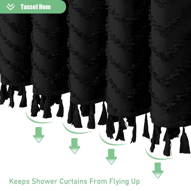 Dynamene Stall Fabric Startain 54 inch Wide Boho Farmhouse Tufted Chevron Chevron Stassel Square Surtain for Bathroom Mintribleist Ruffled Secrited Sertain Set 10 Hook 54x72 Black - Image 3