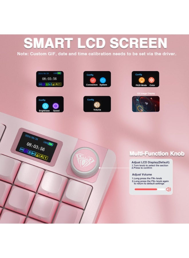 أولا لوحة مفاتيح ميكانيكية لاسلكية AULA S98 Pro مع شاشة ومقبض، 2.4 جيجاهرتز/USB-C/BT5.0، لوحة مفاتيح وردية كريمية قابلة للتبديل السريع، مفاتيح خطية مُشحمة مسبقًا، أغطية مفاتيح PBT مطبوعة جانبية، لوحات مفاتيح ألعاب بإضاءة خلفية RGB - Image 3