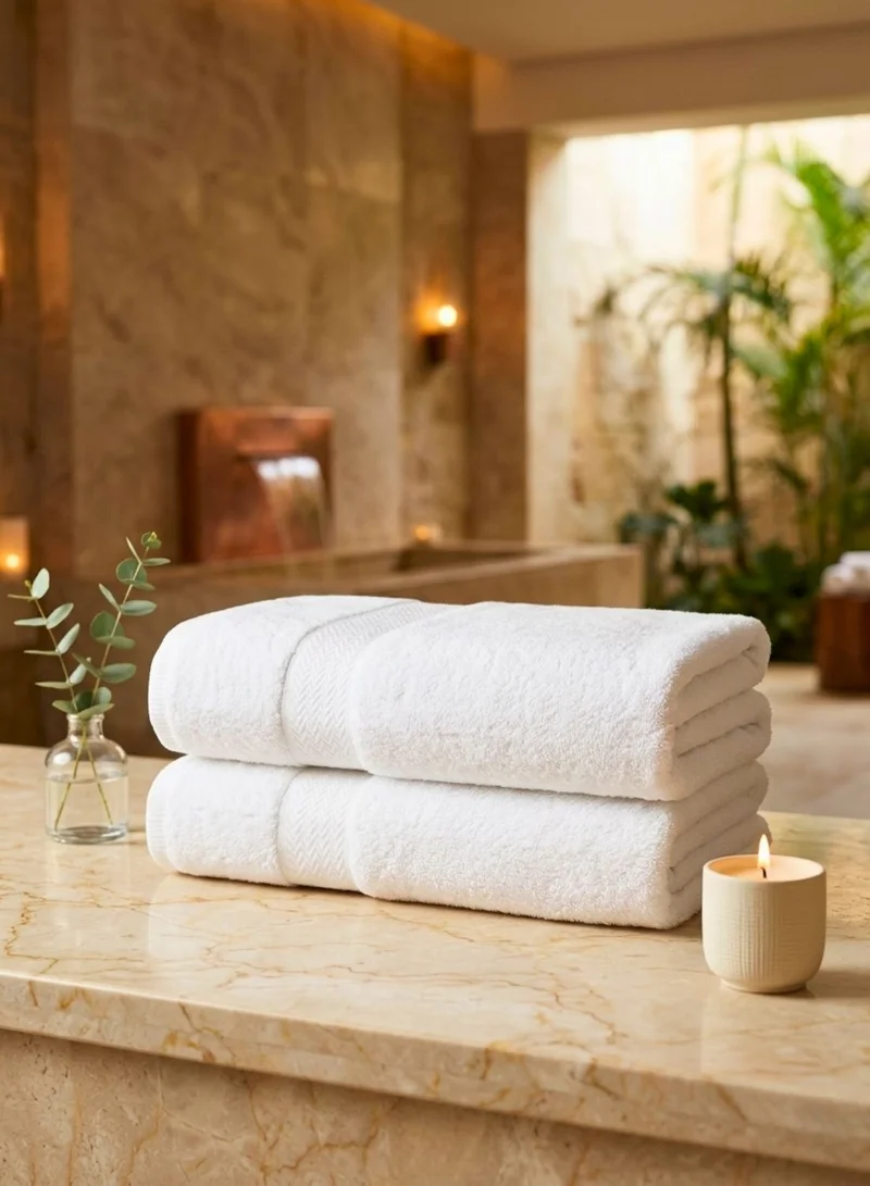 1Chase White Luxury Cotton Bath Towels – Set of 2 Large White Towels | 70x140 cm, 600 GSM, Ultra-Soft & Absorbent Hotel & Spa Quality  | Best Price UAE