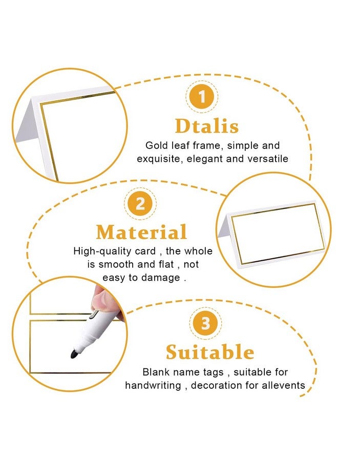 هاسذيب بطاقات أماكن HASTHIP®، 100 قطعة، لتجهيز الطاولة، بطاقات الأسماء، بطاقات أماكن الزفاف، بطاقات أماكن بسيطة قابلة للطي مع حواف من رقائق الذهب لحفلات الزفاف، الولائم، المناسبات، المقاعد المحجوزة، الخيمة، 3.5 × 2 بوصة - Image 3
