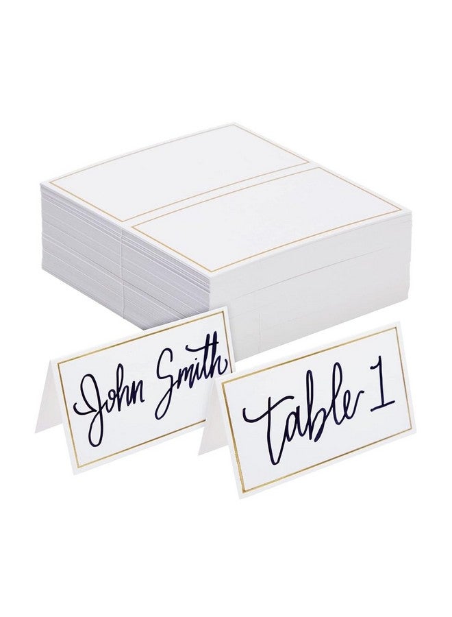 هاسذيب بطاقات أماكن HASTHIP®، 100 قطعة، لتجهيز الطاولة، بطاقات الأسماء، بطاقات أماكن الزفاف، بطاقات أماكن بسيطة قابلة للطي مع حواف من رقائق الذهب لحفلات الزفاف، الولائم، المناسبات، المقاعد المحجوزة، الخيمة، 3.5 × 2 بوصة - Image 1