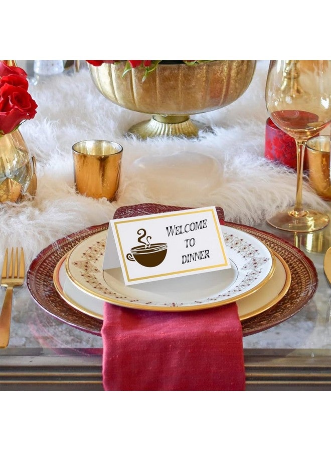 هاسذيب بطاقات أماكن HASTHIP®، 100 قطعة، لتجهيز الطاولة، بطاقات الأسماء، بطاقات أماكن الزفاف، بطاقات أماكن بسيطة قابلة للطي مع حواف من رقائق الذهب لحفلات الزفاف، الولائم، المناسبات، المقاعد المحجوزة، الخيمة، 3.5 × 2 بوصة - Image 5