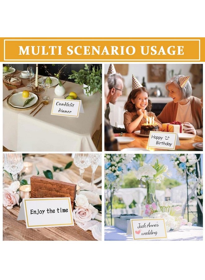 هاسذيب بطاقات أماكن HASTHIP®، 100 قطعة، لتجهيز الطاولة، بطاقات الأسماء، بطاقات أماكن الزفاف، بطاقات أماكن بسيطة قابلة للطي مع حواف من رقائق الذهب لحفلات الزفاف، الولائم، المناسبات، المقاعد المحجوزة، الخيمة، 3.5 × 2 بوصة - Image 2