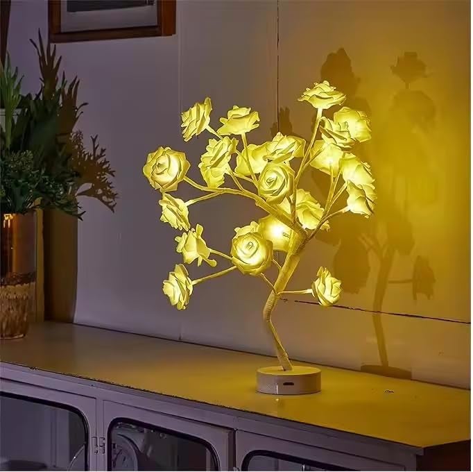 Rasikvar Tabletop Bonsai Tree LightDIY Artificial Rose Tree Light LED LampSparkly Shimmer Tree for Decoration Festival Holiday USB Operated Warm Colourful - Image 1