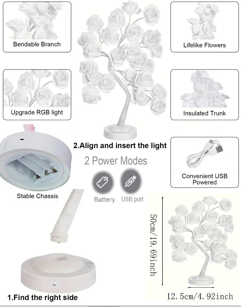 Rasikvar Tabletop Bonsai Tree LightDIY Artificial Rose Tree Light LED LampSparkly Shimmer Tree for Decoration Festival Holiday USB Operated Warm Colourful - Image 5