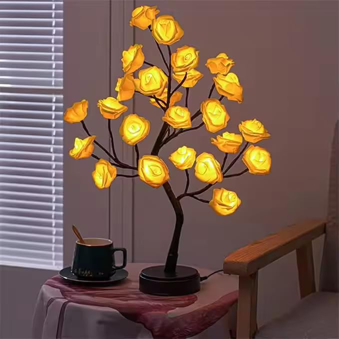 Rasikvar Tabletop Bonsai Tree LightDIY Artificial Rose Tree Light LED LampSparkly Shimmer Tree for Decoration Festival Holiday USB Operated Warm Colourful - Image 3