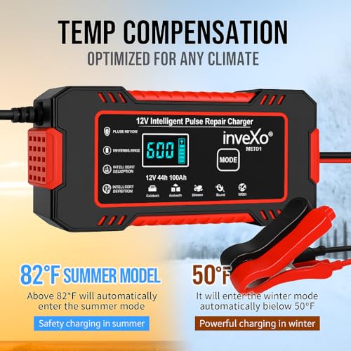 inveXo شاحن بطارية ذكي للسيارات 12V 6A | سيارة، دراجة، شاحنة | شاحن تدفق السيارات، حافظ البطارية ومزيل الكبريت مع تعويض درجة الحرارة | مناسب لبطاريات الرصاص الحمضية، AGM، GEL، SLA - Image 4