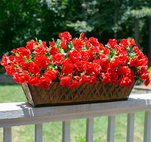 Ivydale Artificial Faux Red Flowers Plants for Outdoor Outside Spring Decor Fake Silk Camellia UV Resistant Look Real for Planter Porch Patio Balcony Garden Table Indoor 3 Large Bundles - Image 3