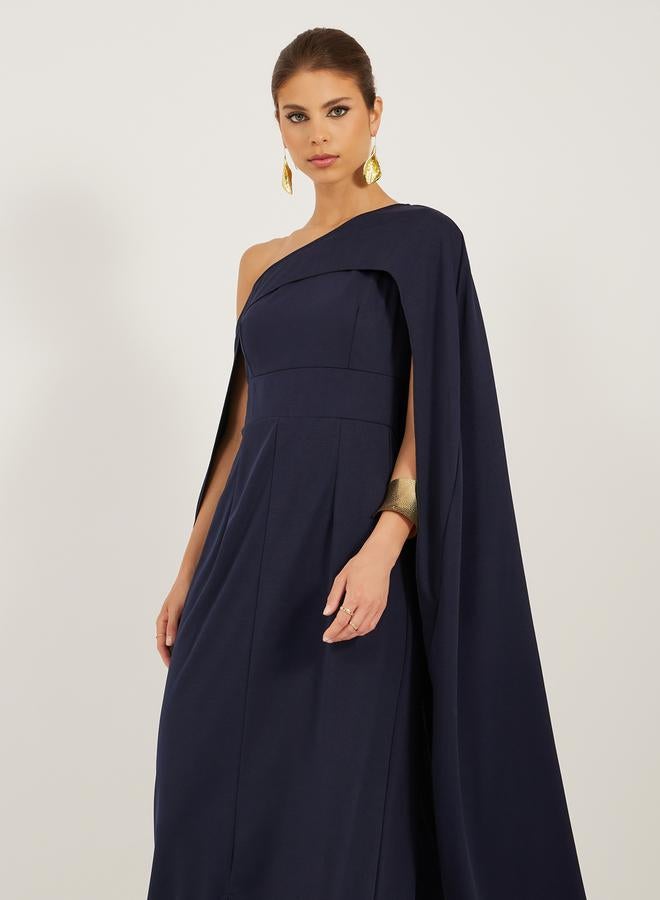 Styli Solid One Shoulder Cape Sleeve Maxi Dress  - Image 3