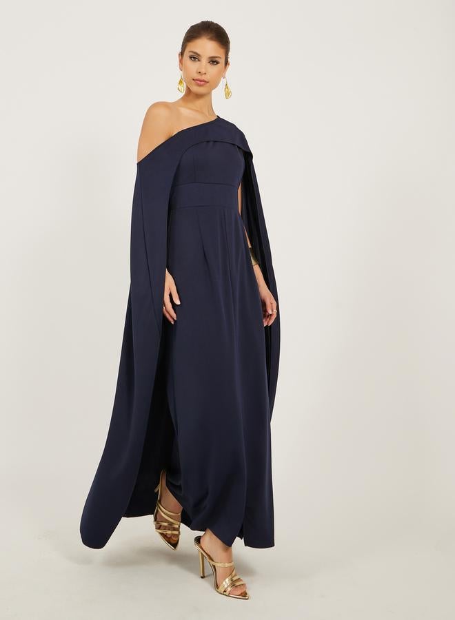 Styli Solid One Shoulder Cape Sleeve Maxi Dress  - Image 1