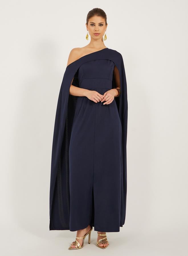 Styli Solid One Shoulder Cape Sleeve Maxi Dress  - Image 2