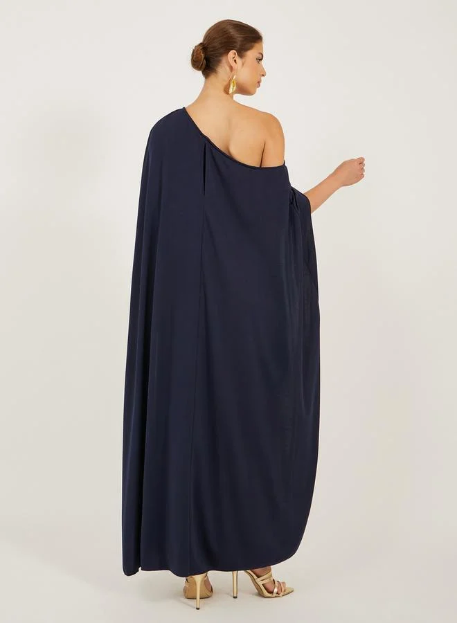 Styli Solid One Shoulder Cape Sleeve Maxi Dress