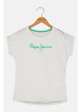 Kids Girl Brand Logo Top, White