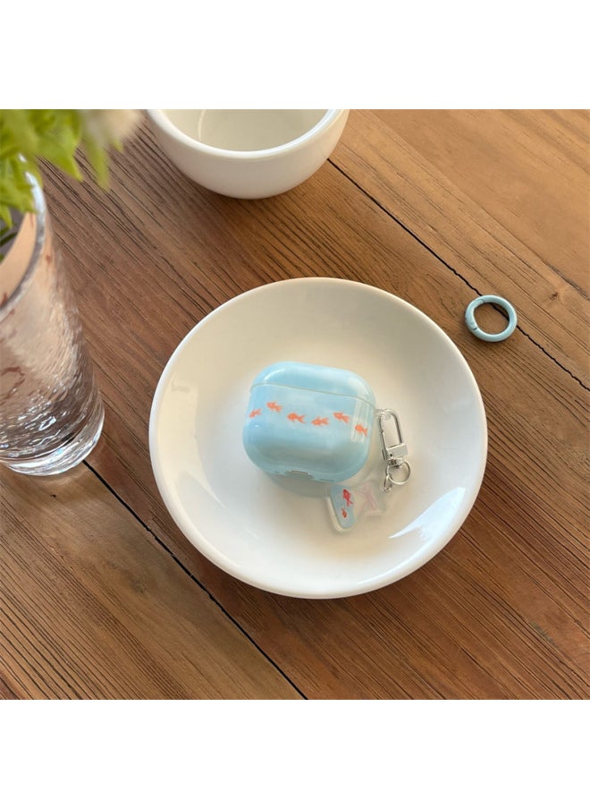 Generic - Refreshing Blue Small Goldfish AirpodsPro2 Earpiece Case For Apple 2/3/4 Generation Wireless Bluetooth Protective Cover-Color:Oil Painting Blue Goldfish + Pendant-Applicable Models:Airpods Pro (second Generation) - Image 1