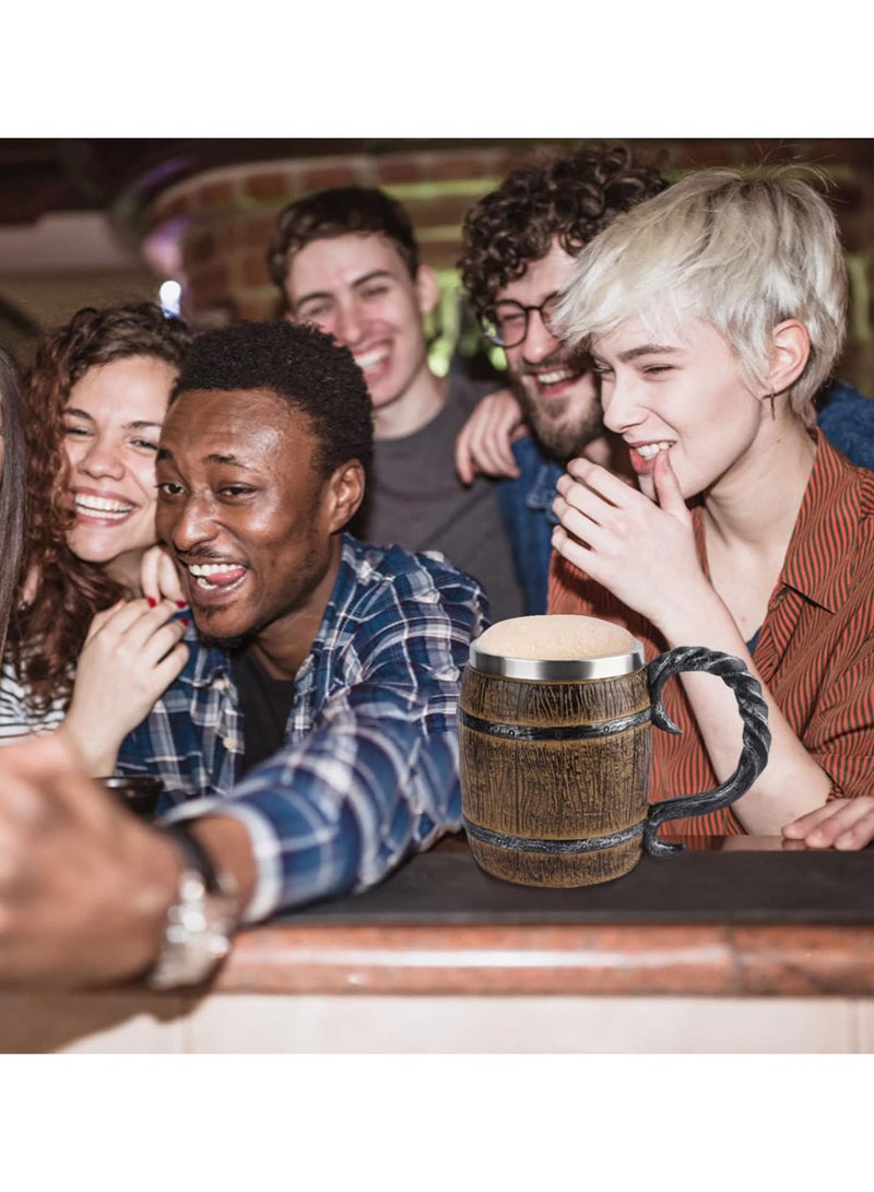 GGOOT Wood Style Beer Mug Christmas Gift Simulation Wooden Barrel Beer Cup Oak Wood Stainless Steel Cup Double Wall Drinking Mug Metal Insulated Drinking - Image 3