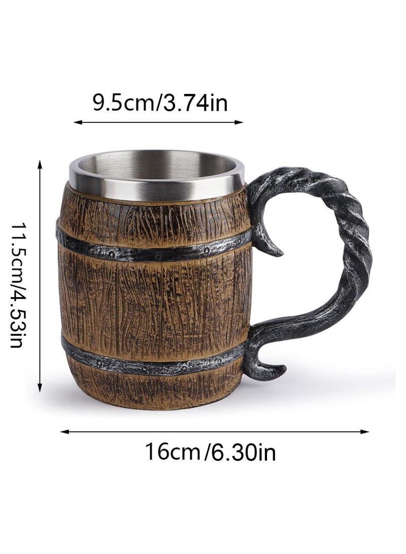 GGOOT Wood Style Beer Mug Christmas Gift Simulation Wooden Barrel Beer Cup Oak Wood Stainless Steel Cup Double Wall Drinking Mug Metal Insulated Drinking - Image 4