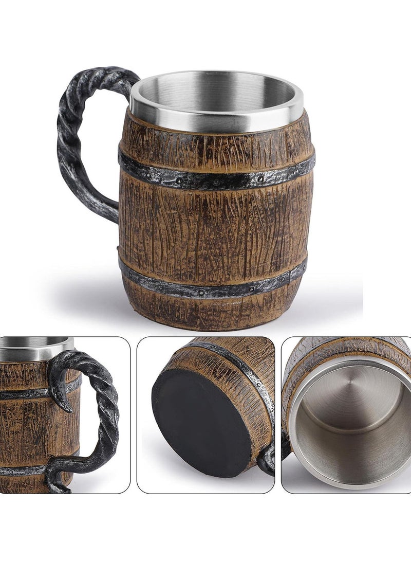 GGOOT Wood Style Beer Mug Christmas Gift Simulation Wooden Barrel Beer Cup Oak Wood Stainless Steel Cup Double Wall Drinking Mug Metal Insulated Drinking - Image 5