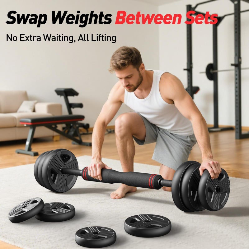 FITPLAM مجموعة دمبل قابلة للتعديل، مجموعة أوزان حرة 20 رطل مع صمولة مطورة، مجموعة أوزان 5 في 1 تستخدم كأثقال كيتل، باربل، قاعدة ضغط، تمارين لياقة بدنية لصالة رياضية منزلية مناسبة للرجال/النساء - Image 4