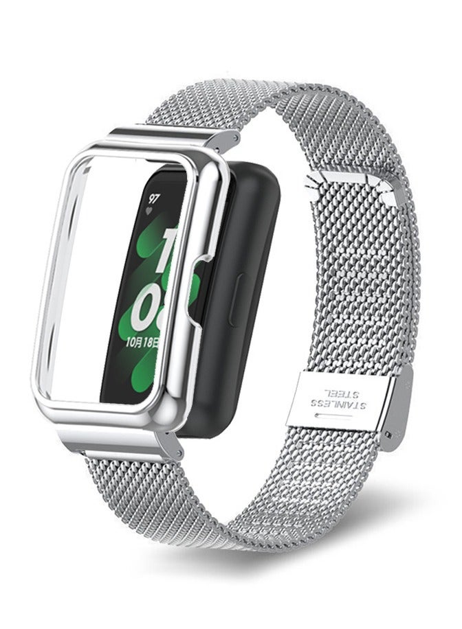 Compatible for Huawei Band 8/Huawei Band 9 Strap Stainless Steel Metal Bracelet Replacement Band Metal Integrated Case Strap Wristband Sport Band for Women Men  - Image 1