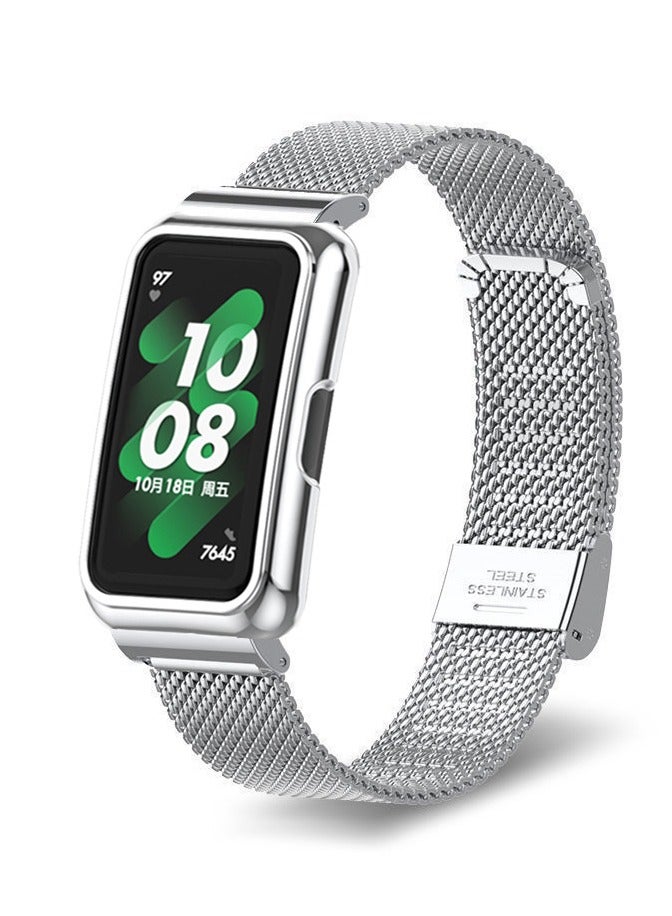Compatible for Huawei Band 8/Huawei Band 9 Strap Stainless Steel Metal Bracelet Replacement Band Metal Integrated Case Strap Wristband Sport Band for Women Men  - Image 4