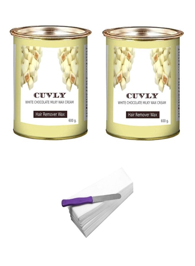 CUVLY Wax Kit - White Chocolate Wax (550gm), Wax Strips 70pc & Spatula (Pack of 4) for Women - Image 1