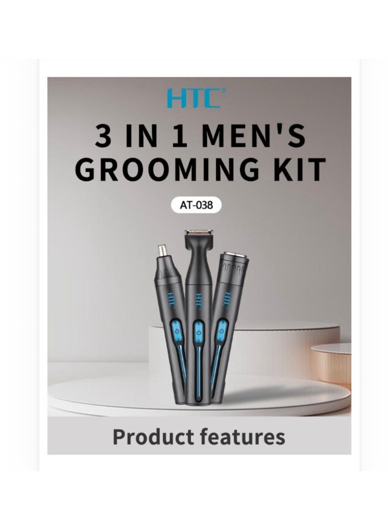 HTC 3-in-1 Men’s Grooming Kit Hair Beard & Nose rechargeable   Trimmer | Sharp Edge Cutter | Lithium Battery | Model AT-038 - Image 1