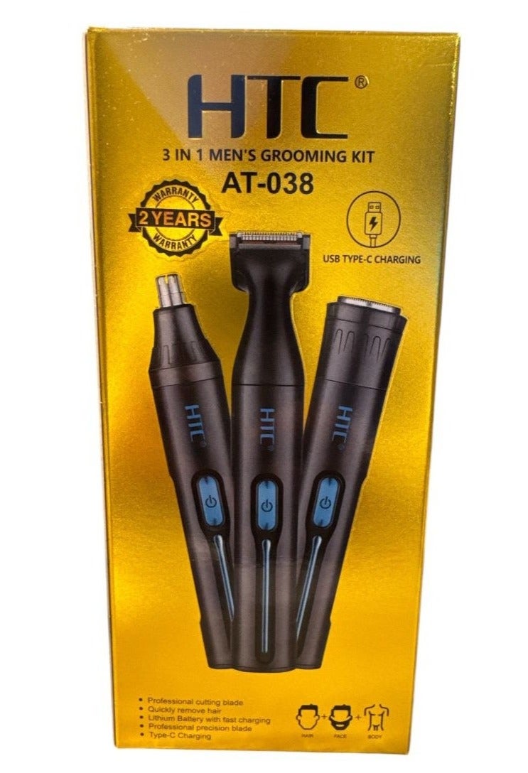 HTC 3-in-1 Men’s Grooming Kit Hair Beard & Nose rechargeable   Trimmer | Sharp Edge Cutter | Lithium Battery | Model AT-038 - Image 4