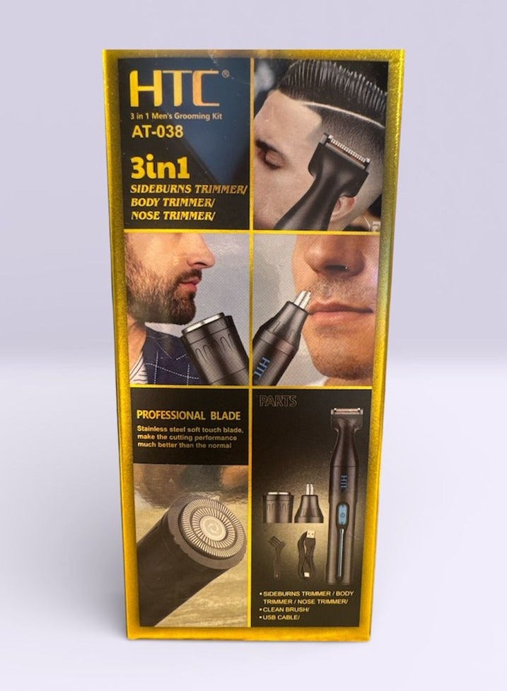HTC 3-in-1 Men’s Grooming Kit Hair Beard & Nose rechargeable   Trimmer | Sharp Edge Cutter | Lithium Battery | Model AT-038 - Image 2