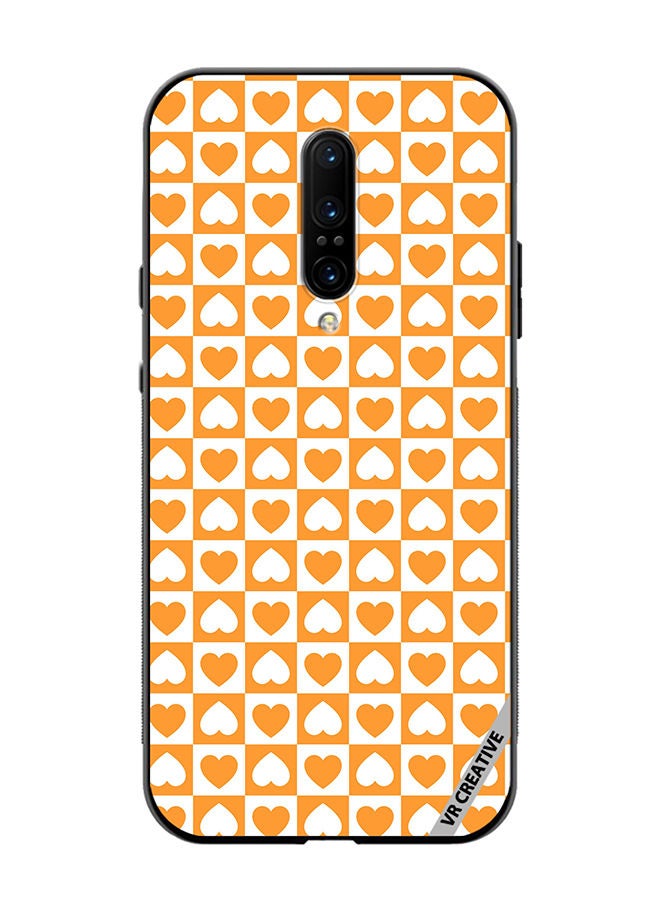 VR CREATIVE Protective Case Cover For OnePlus 7 Pro Seamless Pattern With White And Orange Checkerboard And Hearts Design Multicolour - Image 1