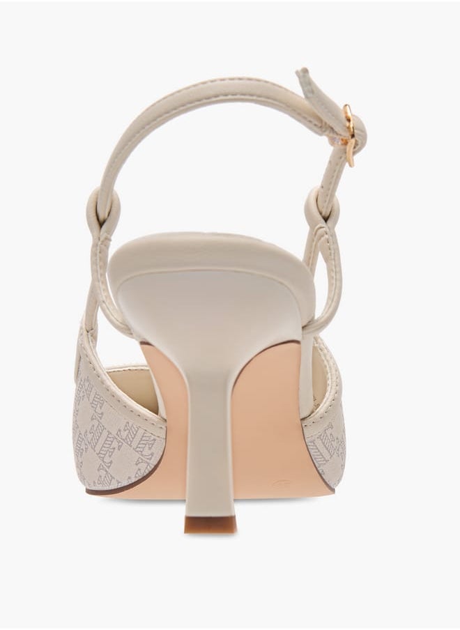 ELLE Women's Monogram Print Slingback Shoes with Buckle Closure and Kitten Heels  - Image 5