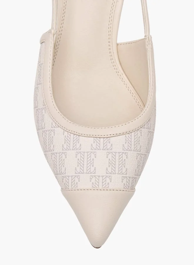 ايل Women's Monogram Print Slingback Shoes with Buckle Closure and Kitten Heels