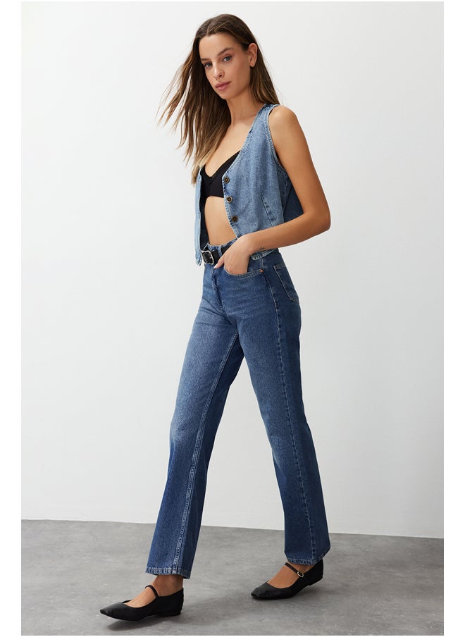 trendyol - Blue High Waist Wide Leg Jeans TWOAW24JE00073 - Image 1