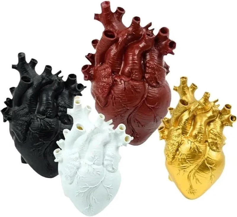 Simulation Heart Shape Resin Vase Heart-Shaped Arrangement Potted Plant(Red1) - Image 2